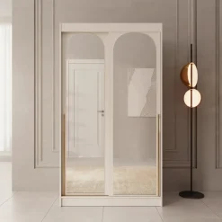 Meubella - Moniq - Kledingkast met 2 schuifdeuren - Beige - 120x65x215 cm