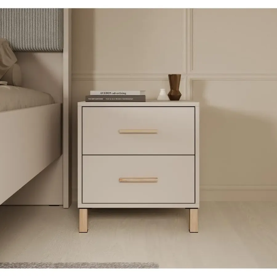 Meubella - Nachtkastje Bahia - Beige - 48 cm - 2 lades