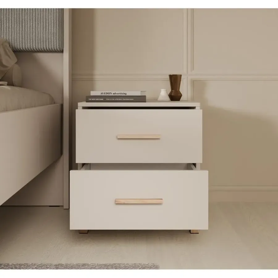 Meubella - Nachtkastje Bahia - Beige - 48 cm - 2 lades