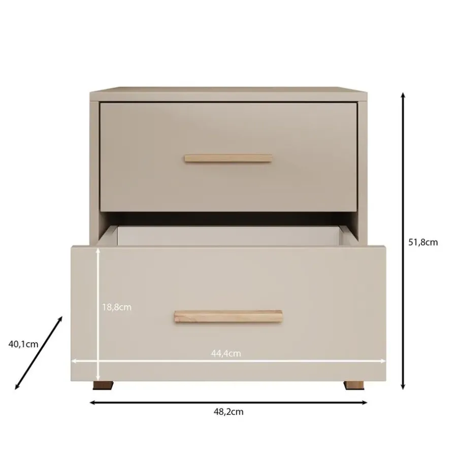 Meubella - Nachtkastje Bahia - Beige - 48 cm - 2 lades