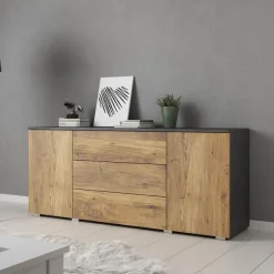 Dressoirs-Meubella - Pure - Dressoir - Eiken/Grijs - 150x39x68 cm
