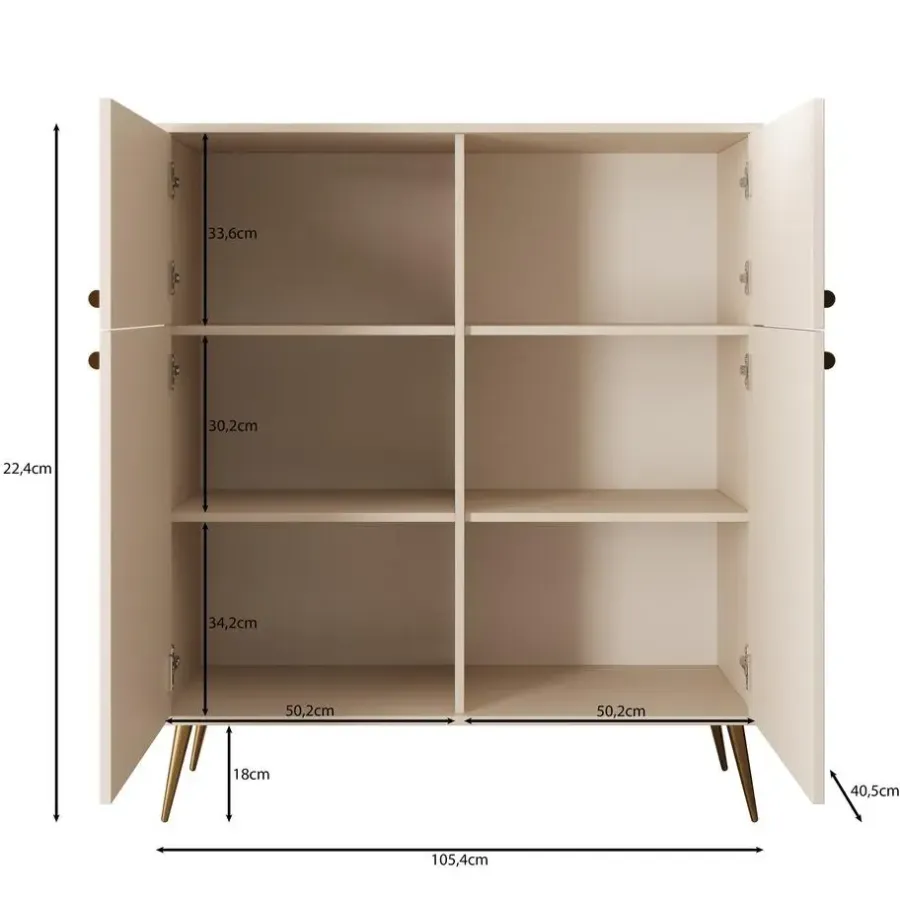 Meubella - Reunion - Dressoir - Beige - 105x41x122 cm