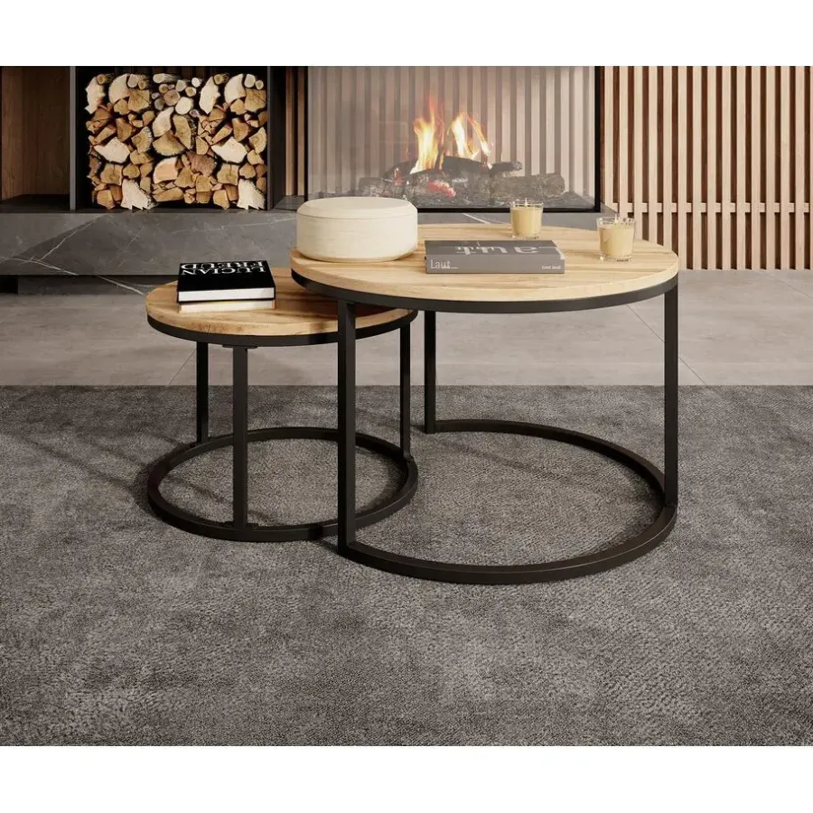 Salontafels-Meubella - Salontafel Ovalo - Eiken - set van 2