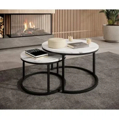 Meubella - Salontafel Rica - Wit marmerlook - Set van 2