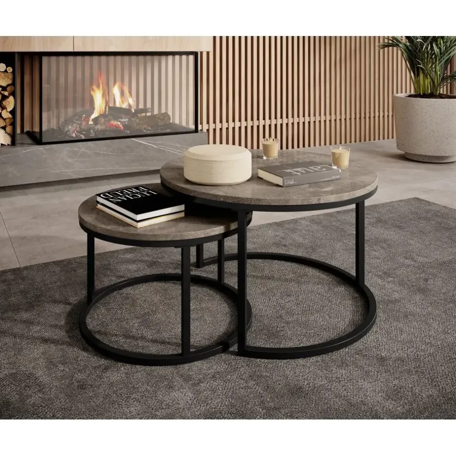 Salontafels-Meubella - Salontafel Rica - Grijs marmerlook - Set van 2
