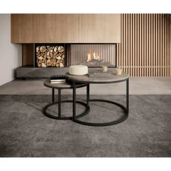 Salontafels-Meubella - Salontafel Rica - Grijs marmerlook - Set van 2