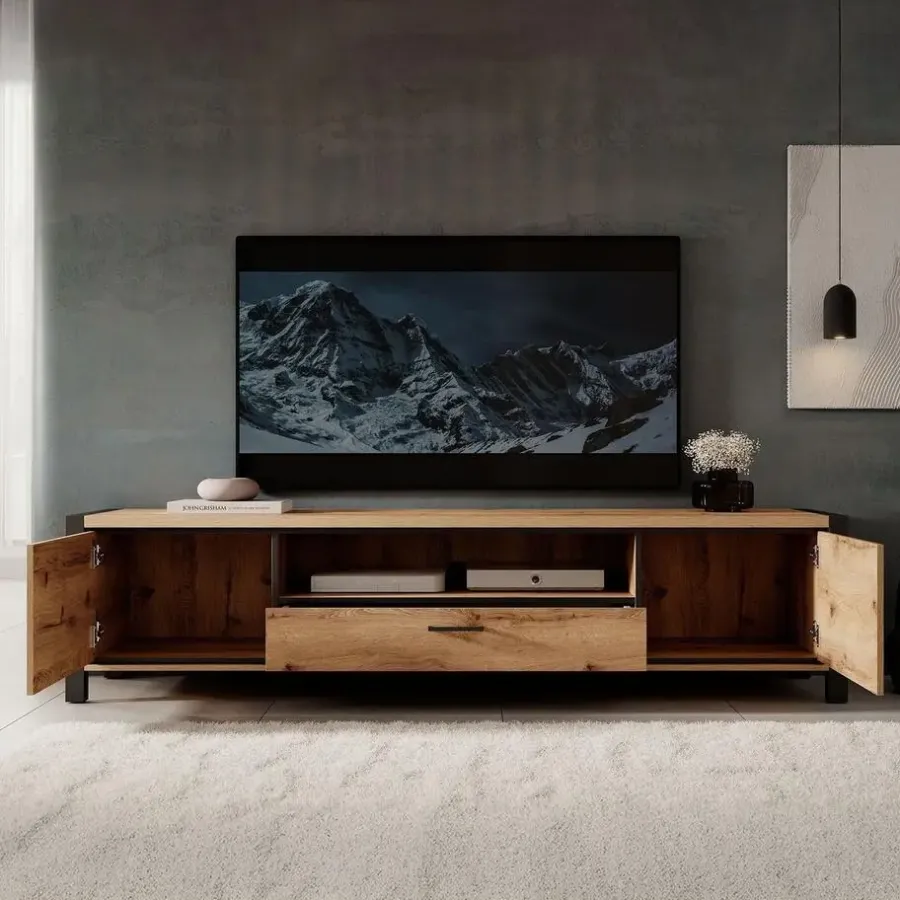 Meubella - TV-Meubel Acapulco - Eiken - Zwart - 210 cm