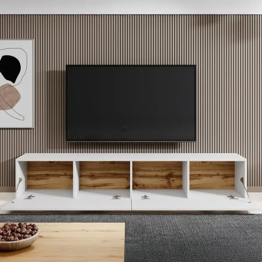 Tv Meubels-Meubella - TV-Meubel Asilento - Mat wit - 180 cm