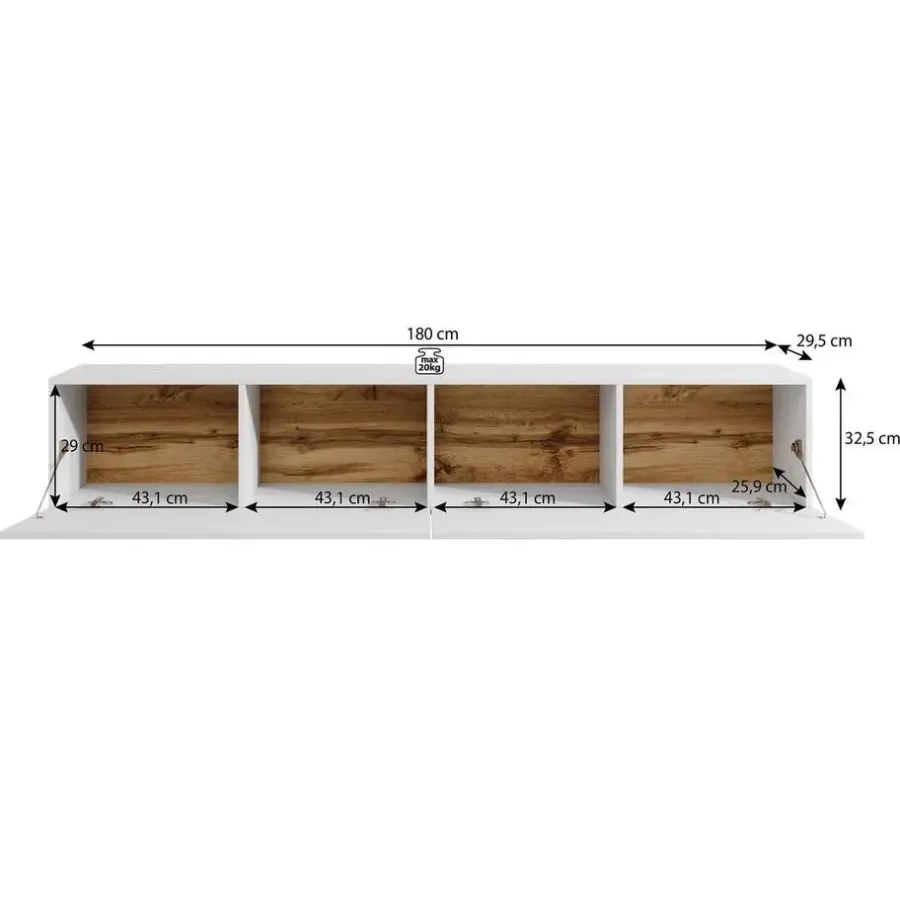 Tv Meubels-Meubella - TV-Meubel Asilento - Mat wit - 180 cm