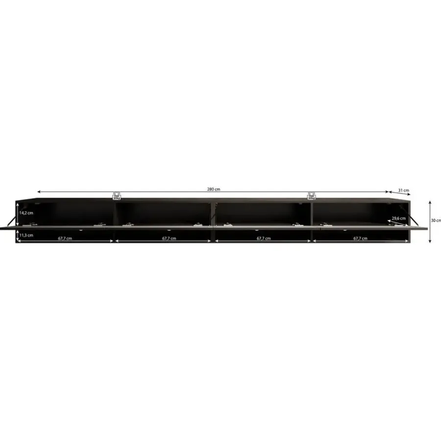 Meubella - TV-Meubel Asino - Zwart Visgraat - 280 cm