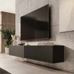 Tv Meubels-Meubella - TV-Meubel Caius - Zwart - 200 cm