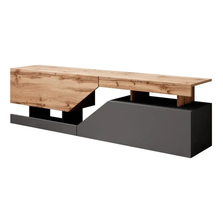 Meubella - TV-Meubel Canberra - Eiken - Antraciet - 160 cm