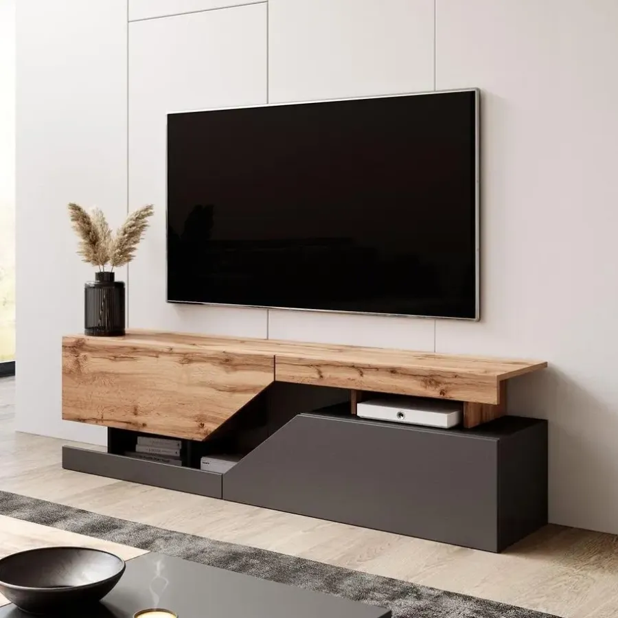 Meubella - TV-Meubel Canberra - Eiken - Antraciet - 160 cm