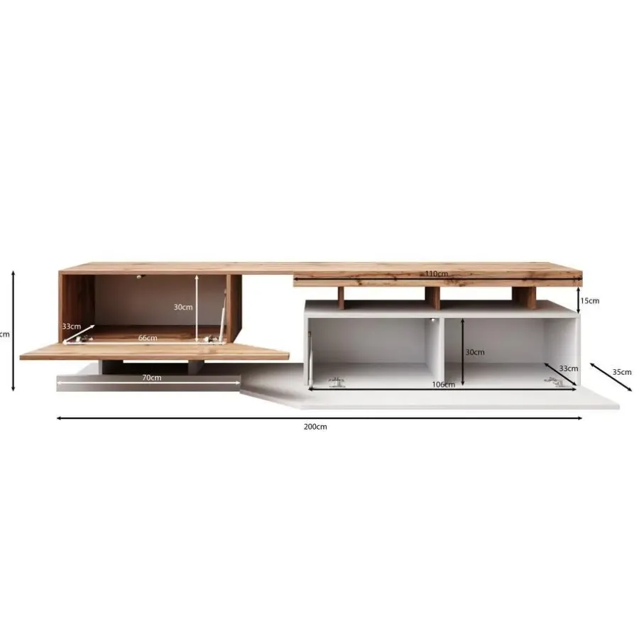 Meubella - TV-Meubel Canberra - Eiken - Wit - 200 cm