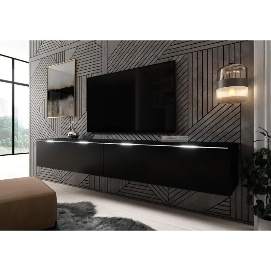Tv Meubels-Meubella - TV-Meubel Dixon - Mat Zwart - 180 cm