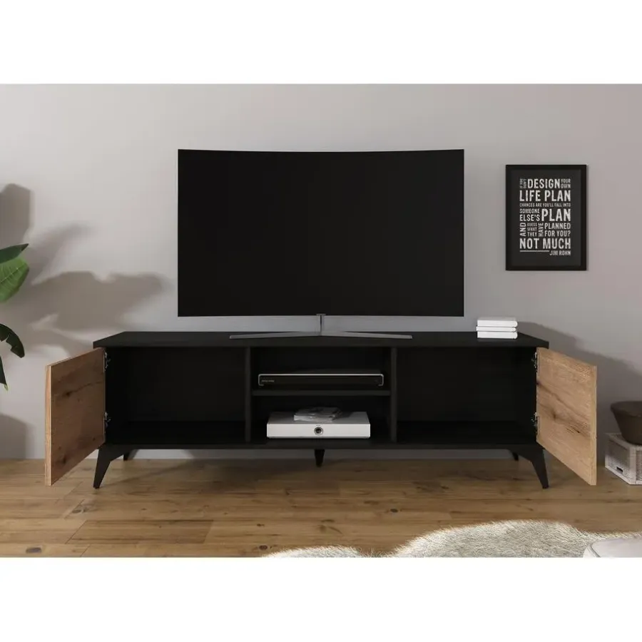 Tv Meubels-Meubella - TV-Meubel Dolores - Eiken - Zwart - 153 cm