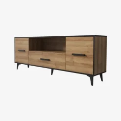 Tv Meubels-Meubella - TV-Meubel Frey - Licht eiken - Zwart - 179 cm