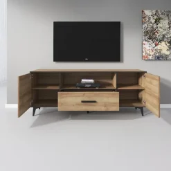 Tv Meubels-Meubella - TV-Meubel Frey - Licht eiken - Zwart - 179 cm