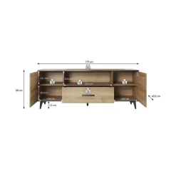 Tv Meubels-Meubella - TV-Meubel Frey - Licht eiken - Zwart - 179 cm