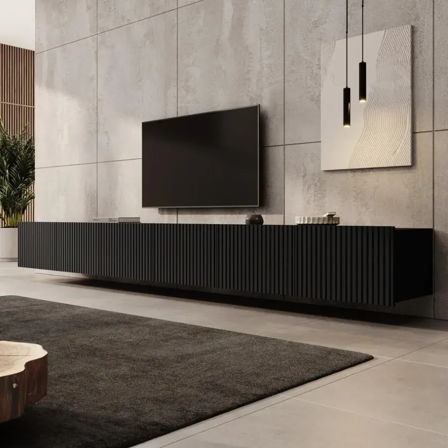 Meubella - TV-Meubel Kenderes - Zwart - 300 cm