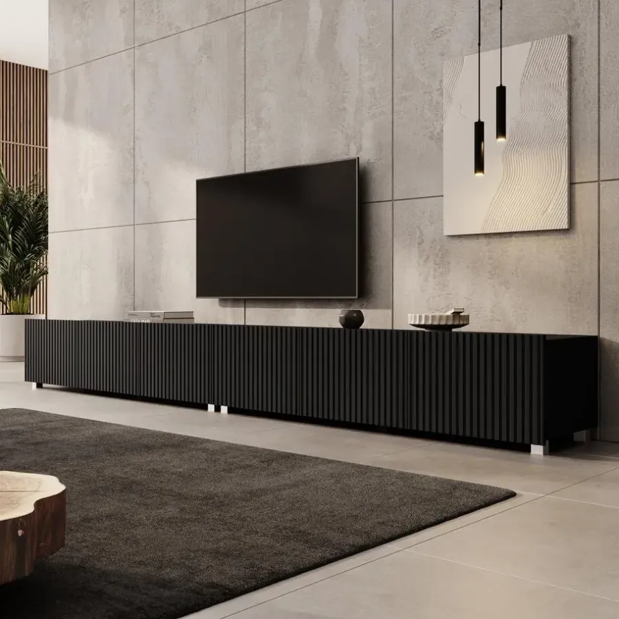 Meubella - TV-Meubel Kenderes - Zwart - 300 cm