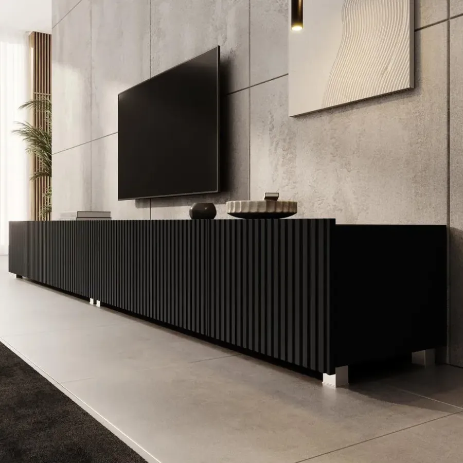 Meubella - TV-Meubel Kenderes - Zwart - 300 cm