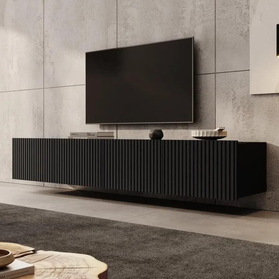 Meubella - TV-Meubel Kenderes - Zwart - 200 cm
