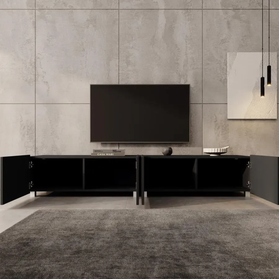 Meubella - TV-Meubel Kenderes - Zwart - 200 cm