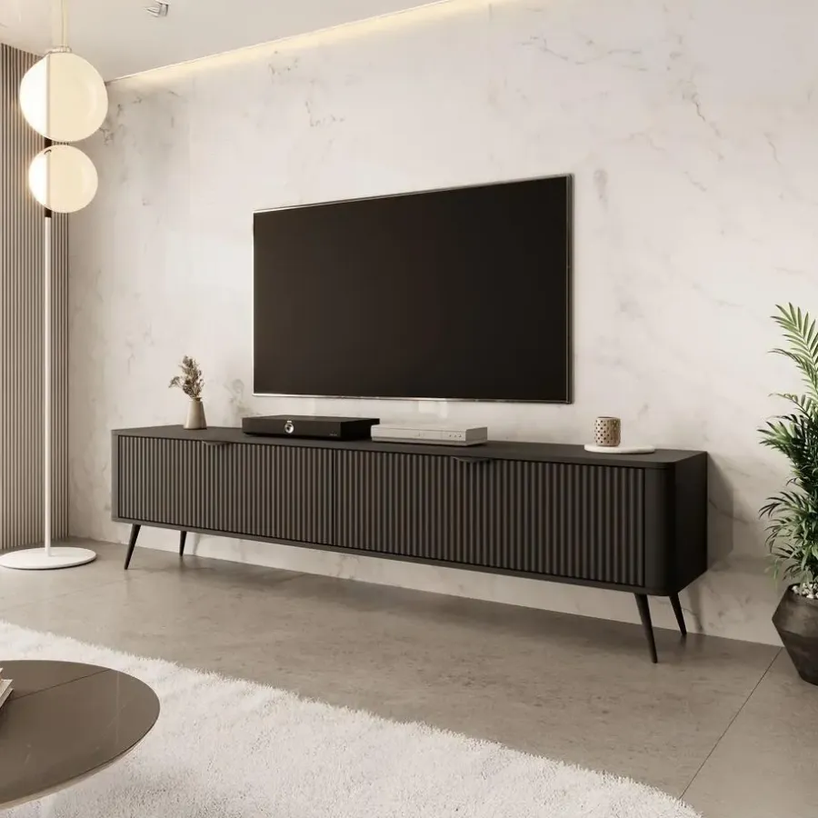 Tv Meubels-Meubella - TV-Meubel Lima - Zwart - 200 cm