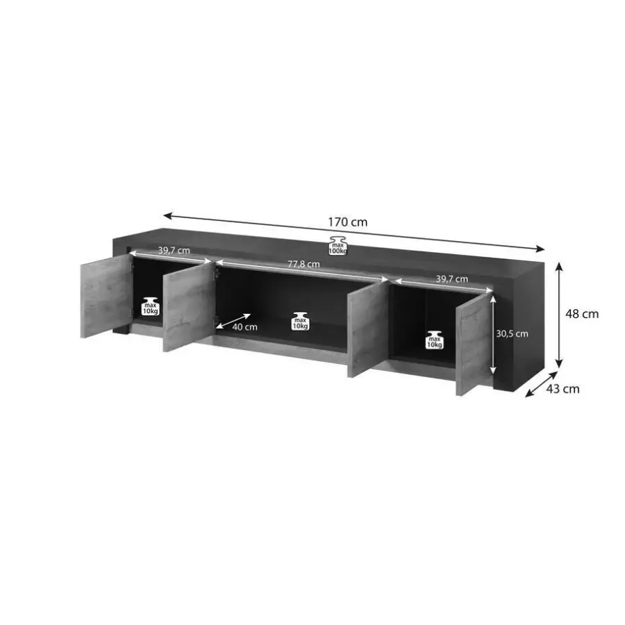 Meubella - TV-Meubel Monaco - Eiken - 4 deuren - 170 cm