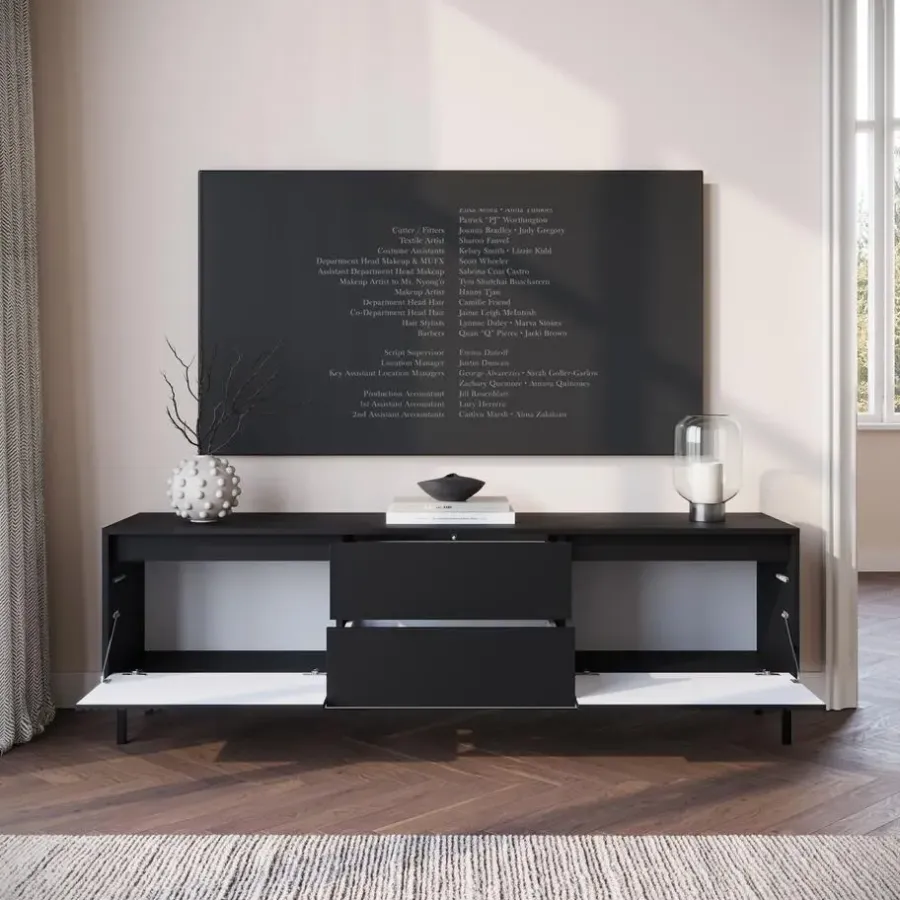 Tv Meubels-Meubella - TV-Meubel Orvana 2 - Zwart - 174 cm