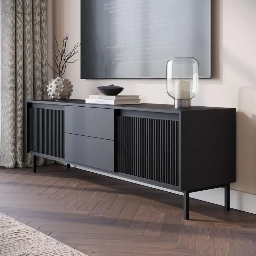 Tv Meubels-Meubella - TV-Meubel Orvana 2 - Zwart - 174 cm