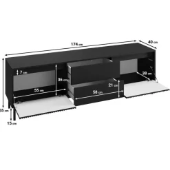 Tv Meubels-Meubella - TV-Meubel Orvana 2 - Zwart - 174 cm