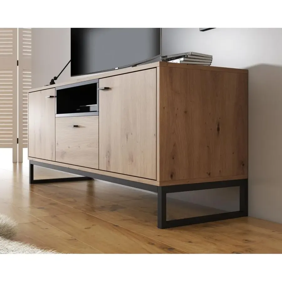 Meubella - TV-Meubel Ozzy - Eiken - Zwart - 135 cm