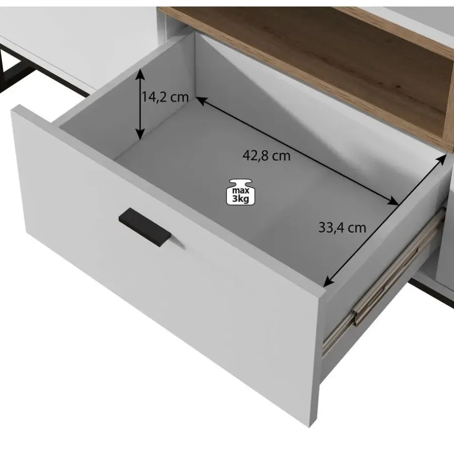 Meubella - TV-Meubel Ozzy - Eiken - Zwart - 135 cm