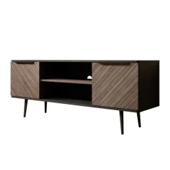 Tv Meubels-Meubella - TV-Meubel Pedro - Donker eiken - Zwart eiken - 150 cm