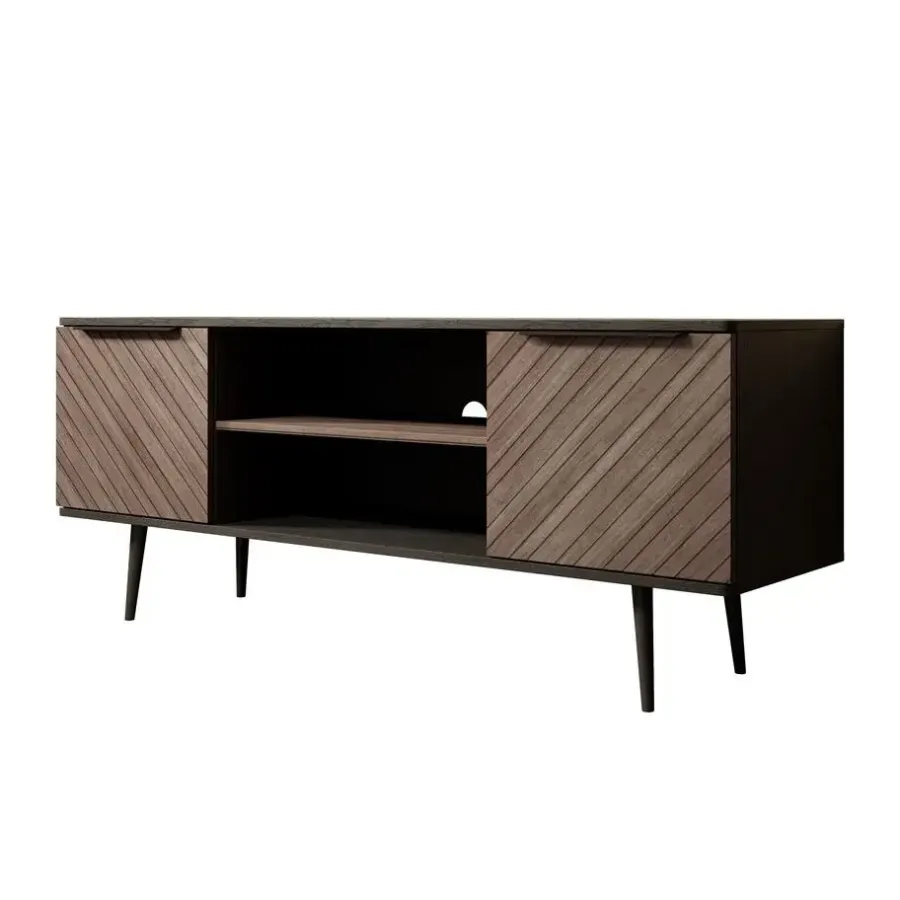 Tv Meubels-Meubella - TV-Meubel Pedro - Donker eiken - Zwart eiken - 150 cm