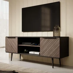 Tv Meubels-Meubella - TV-Meubel Pedro - Donker eiken - Zwart eiken - 150 cm