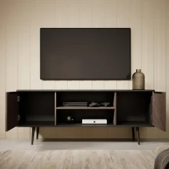Tv Meubels-Meubella - TV-Meubel Pedro - Donker eiken - Zwart eiken - 150 cm
