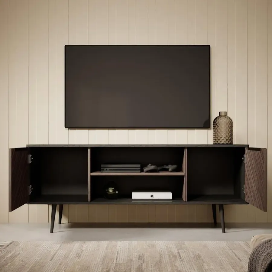 Tv Meubels-Meubella - TV-Meubel Pedro - Donker eiken - Zwart eiken - 150 cm