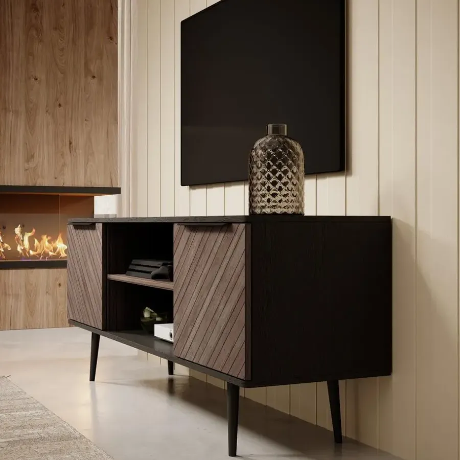 Tv Meubels-Meubella - TV-Meubel Pedro - Donker eiken - Zwart eiken - 150 cm