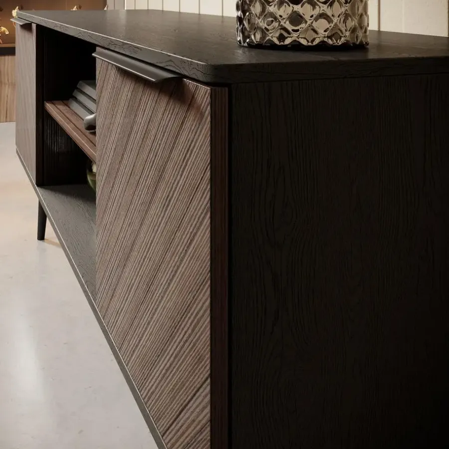 Tv Meubels-Meubella - TV-Meubel Pedro - Donker eiken - Zwart eiken - 150 cm
