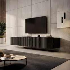Tv Meubels-Meubella - TV-Meubel Pepinos - Mat zwart - 200 cm