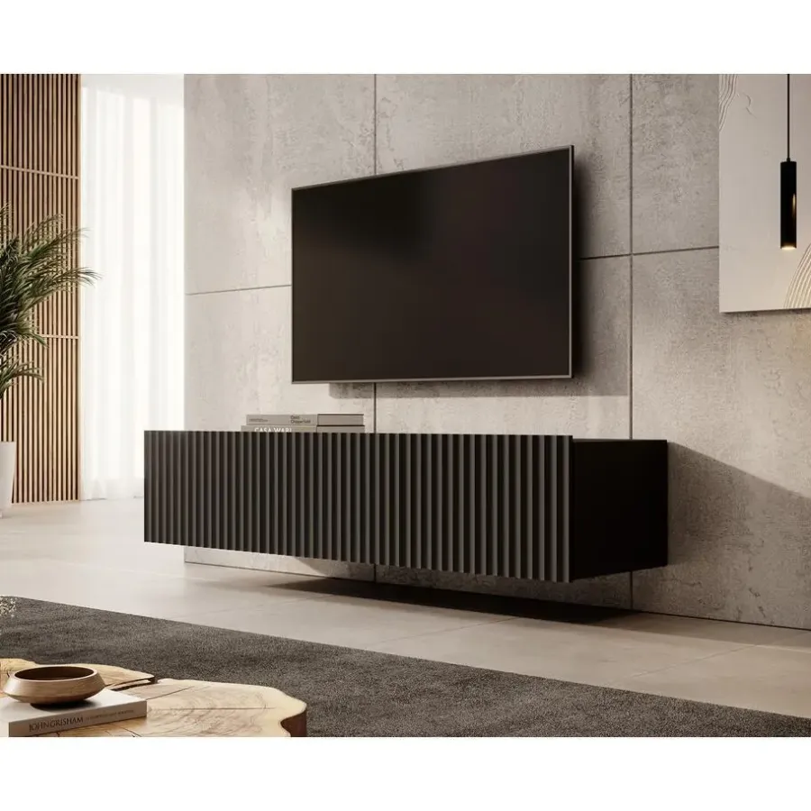 Tv Meubels-Meubella - TV-Meubel Pepinos - Mat zwart - 150 cm
