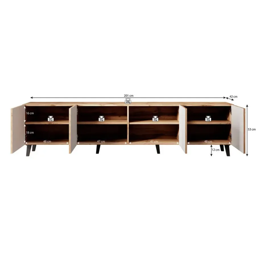 Meubella - TV-Meubel Vintar - Eiken - 200 cm