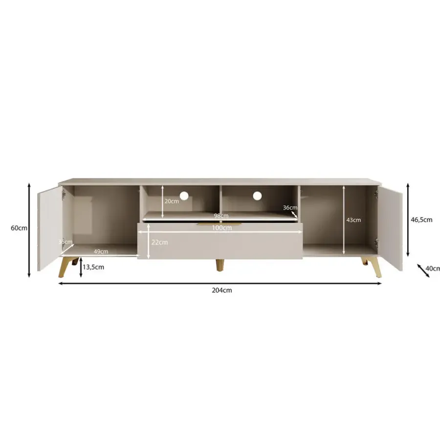 Tv Meubels-Meubella - TV-Meubel Xiano - Beige - 203 cm