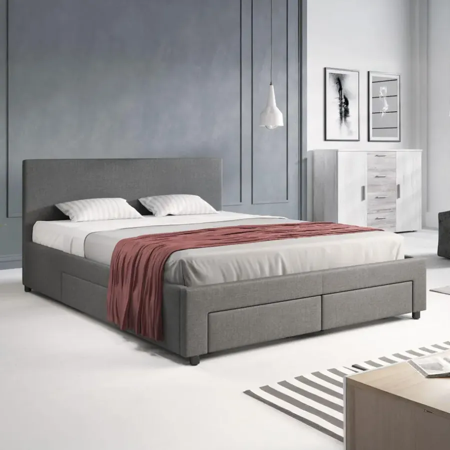 2-Persoons Bedden-Meubella - Tweepersoonsbed Suente - Grijs - 180x200 cm