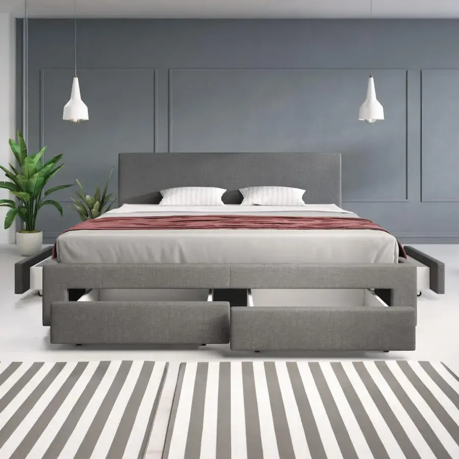 2-Persoons Bedden-Meubella - Tweepersoonsbed Suente - Grijs - 180x200 cm