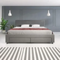 2-Persoons Bedden-Meubella - Tweepersoonsbed Suente - Grijs - 180x200 cm