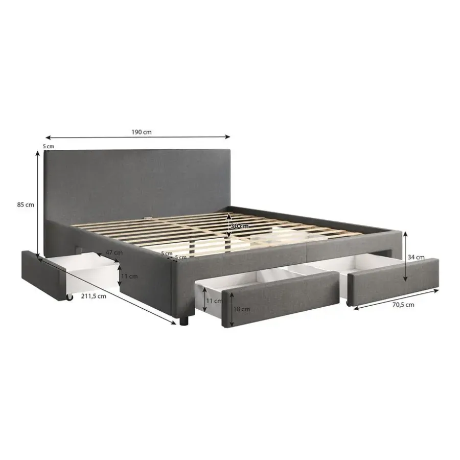 2-Persoons Bedden-Meubella - Tweepersoonsbed Suente - Grijs - 180x200 cm